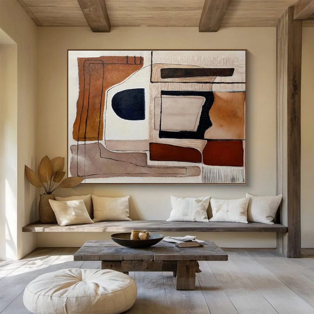 Earth - Toned Geometric Abstract Painting On Canvas DKH655