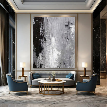 “Black - White Textured Abstraction” – Abstract Expressionist Painting CT1150