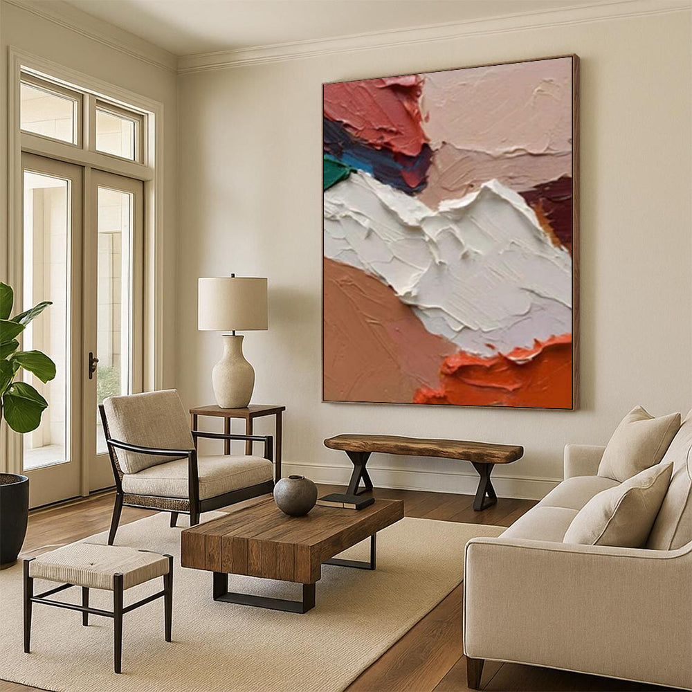 “Textured Color Palette - Red, Beige, White Impasto Abstraction” Painting On Canvas DTP263
