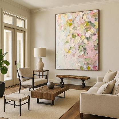 Pastel Floral Impression - Impasto Flower Painting On Canvas DKH1391