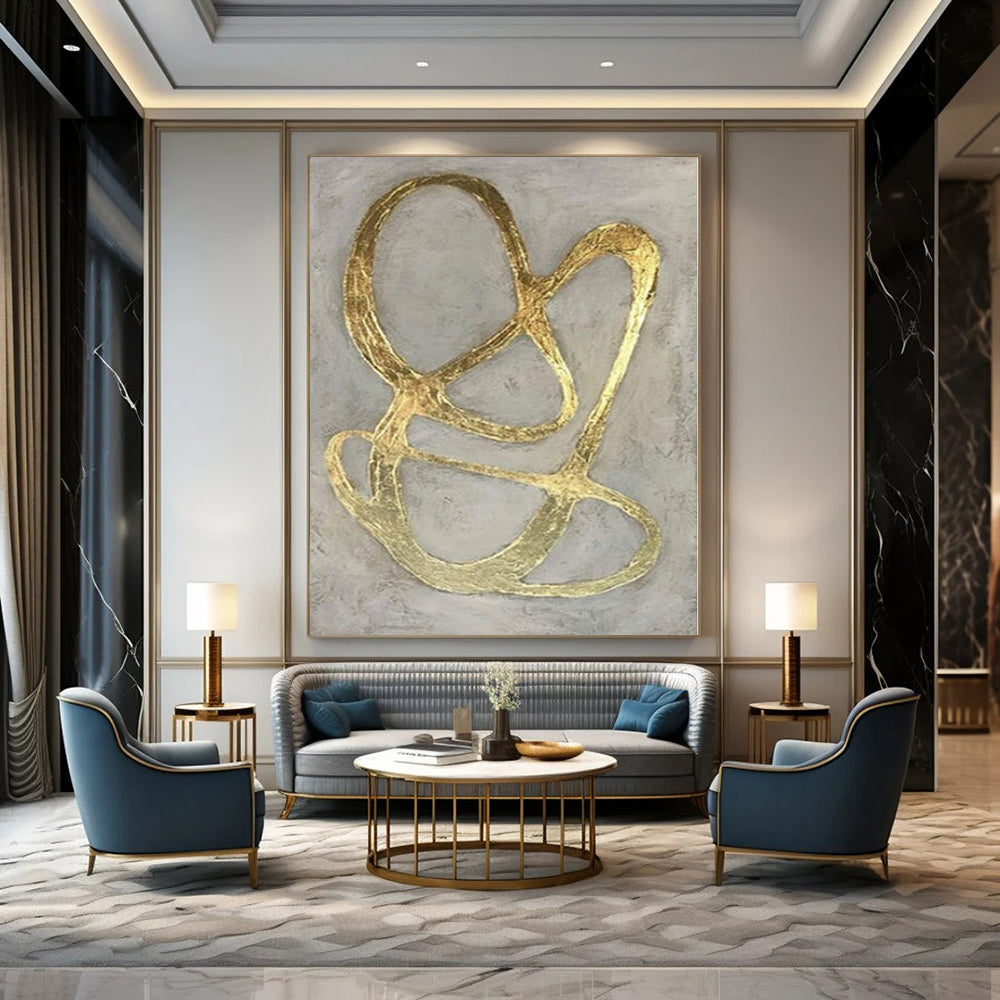 “Gold - Gray Abstract Loops (Variation)” – Metallic Abstract Painting CT1098