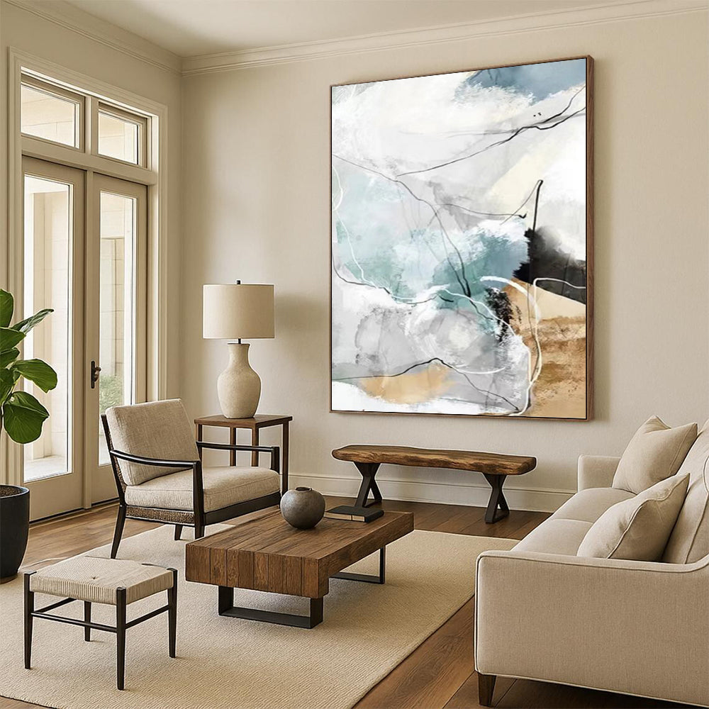 Soft Blue, Gray, and Line Abstract - Abstract Painting On Canvas DKH1337