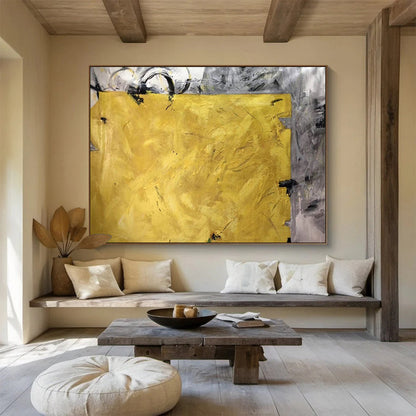 “Bold Yellow and Gray Abstract” Modern Abstract Painting On Canvas DLZ153