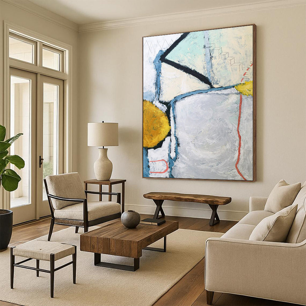 “Geometric Abstract - Blues, Greens, and Subtle Narratives” Painting On Canvas CT2392