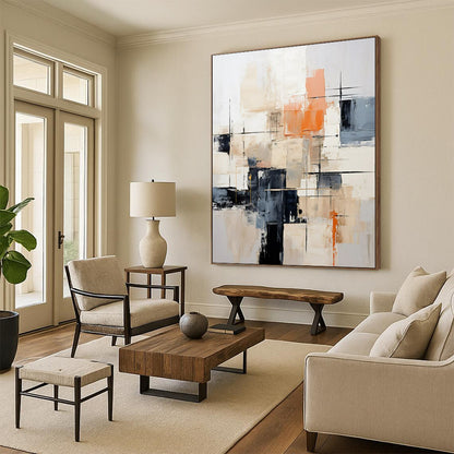 Beige, Orange & Black Abstract - Textured Abstract Painting On Canvas CT2261
