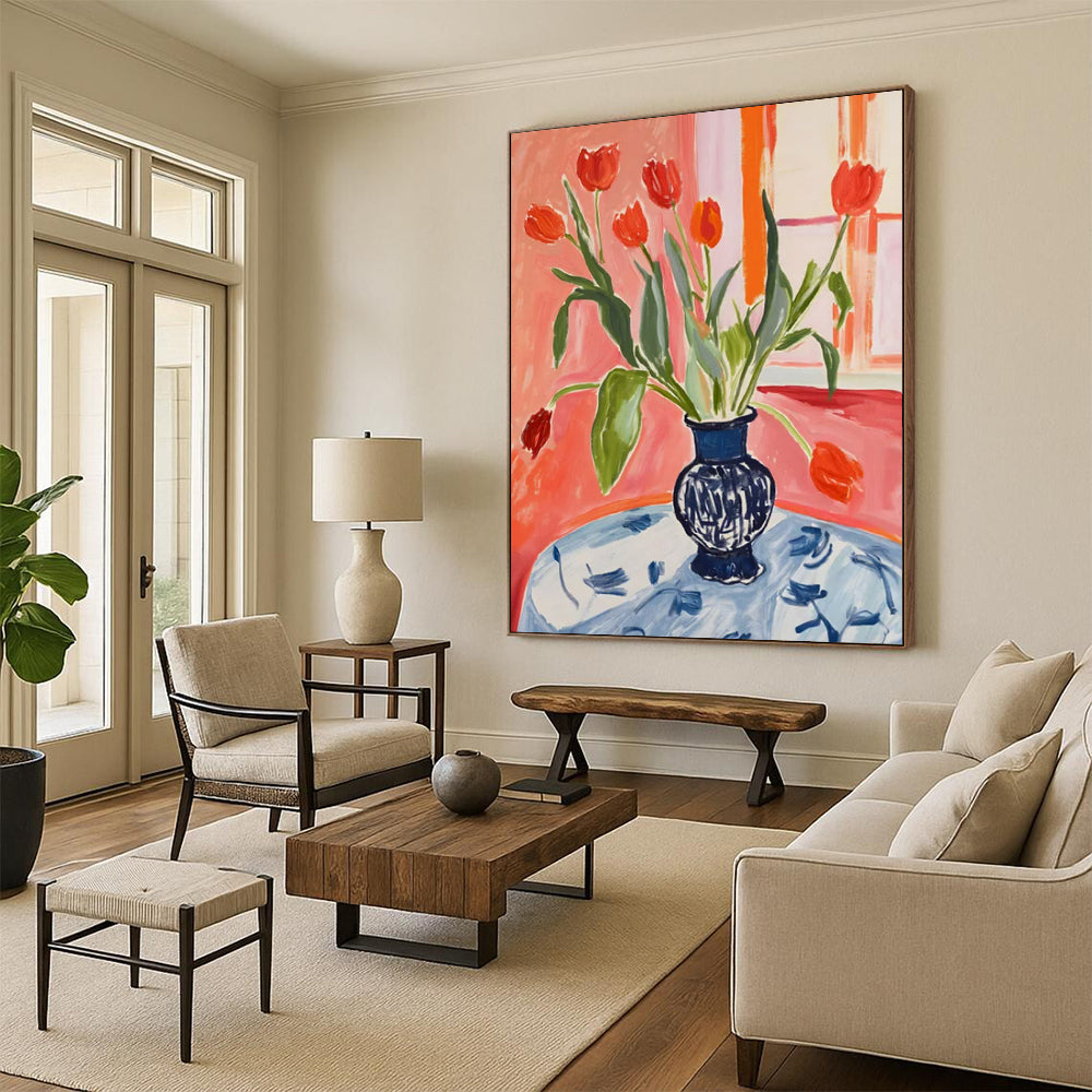 “Tulips in Vase” - Colorful Still - life Painting On Canvas CT2229