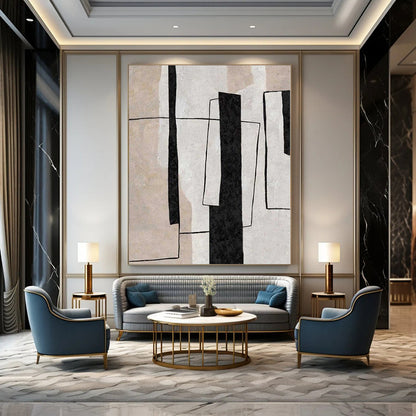 “Black - Beige Geometric Forms” – Abstract Geometric Painting CT1103