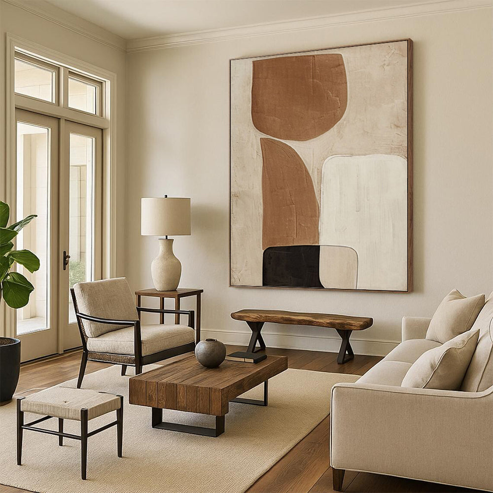 Neutral Tones Abstract Composition - Abstract Painting On Canvas DKH1494