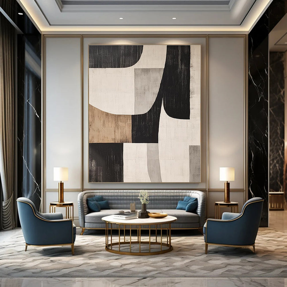 Neutral Geometric Shapes - Abstract Geometric Acrylic Painting CT1371