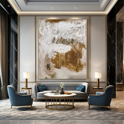 “Expressive Beige - White Abstract” – Abstract Expressionist Painting CT1085