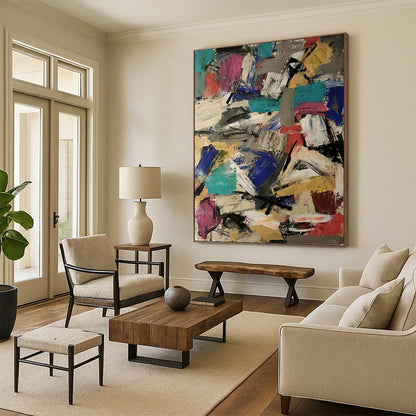 “Colorful Abstract Collision” - Vibrant Abstract Expressionist Painting DKH1039