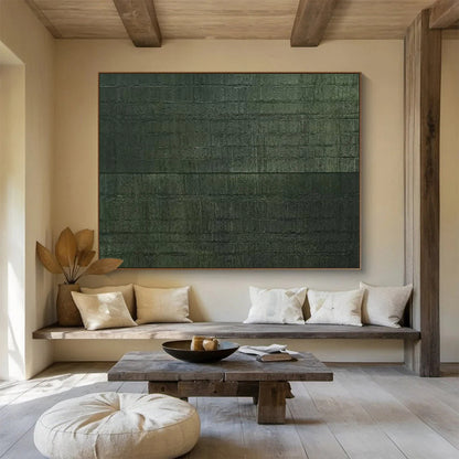 Dark Green Textured Abstract Painting On Canvas DKH656
