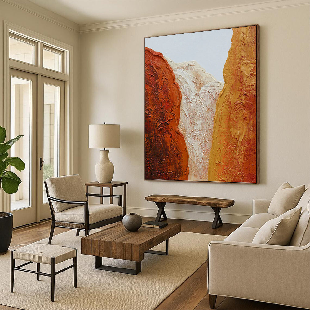 “Textured Canyon Colors” - Red, White & Orange Textured Abstract Landscape Painting On Canvas DKH1210