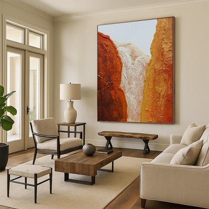 “Textured Canyon Colors” - Red, White & Orange Textured Abstract Landscape Painting On Canvas DKH1210