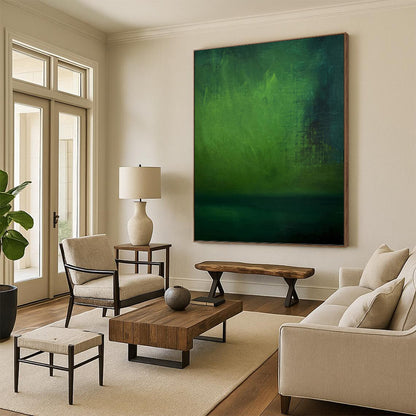 “Mystic Green Depths” - Dark Green & Teal Abstract Landscape Painting On Canvas DKH1188