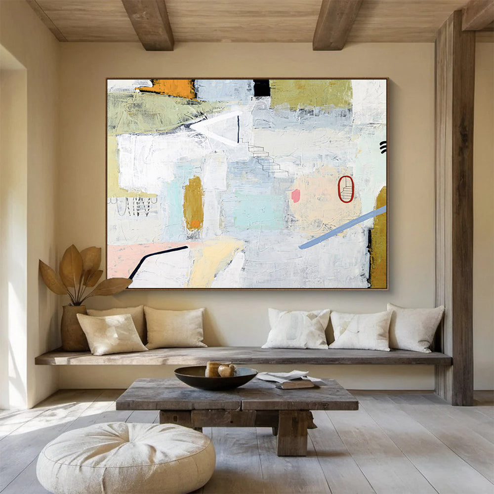 “Pastel Abstract Cityscape” Abstract Mixed - Media Painting On Canvas DKH554