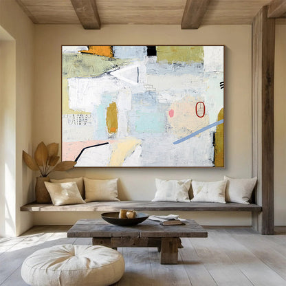 “Pastel Abstract Cityscape” Abstract Mixed - Media Painting On Canvas DKH554