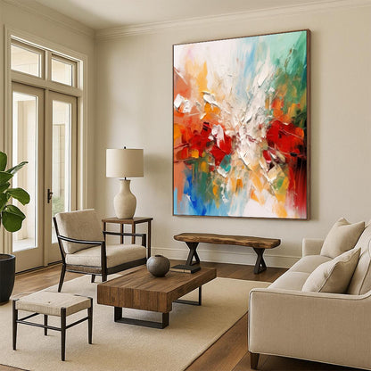 “Colorful Abstract Burst” - Impressionist Abstract Painting On Canvas DTP079