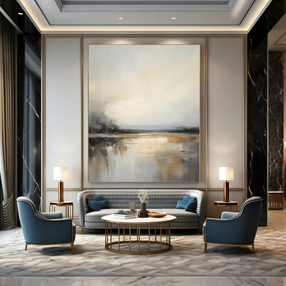 Misty Waterscapes in Grey & Gold - Abstract Landscape Oil CT1284