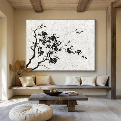 “Ink - Style Tree & Birds” Chinese Ink - Inspired Painting On Canvas DKH451