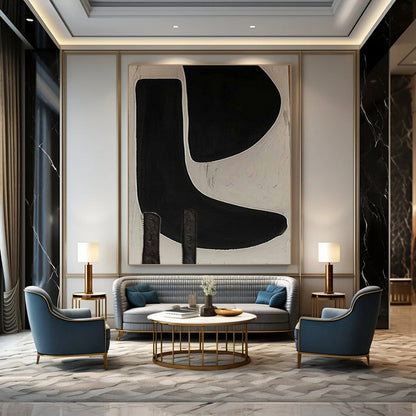 “Black and White Geometric Forms” – Abstract Geometric Painting CT1073