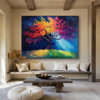 “Colorful Tree Under Starry Sky” - Fantasy Landscape Painting On Canvas DKH813