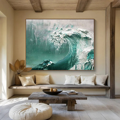 Turquoise and White Wave - Impasto Seascape Painting On Canvas DLZ232
