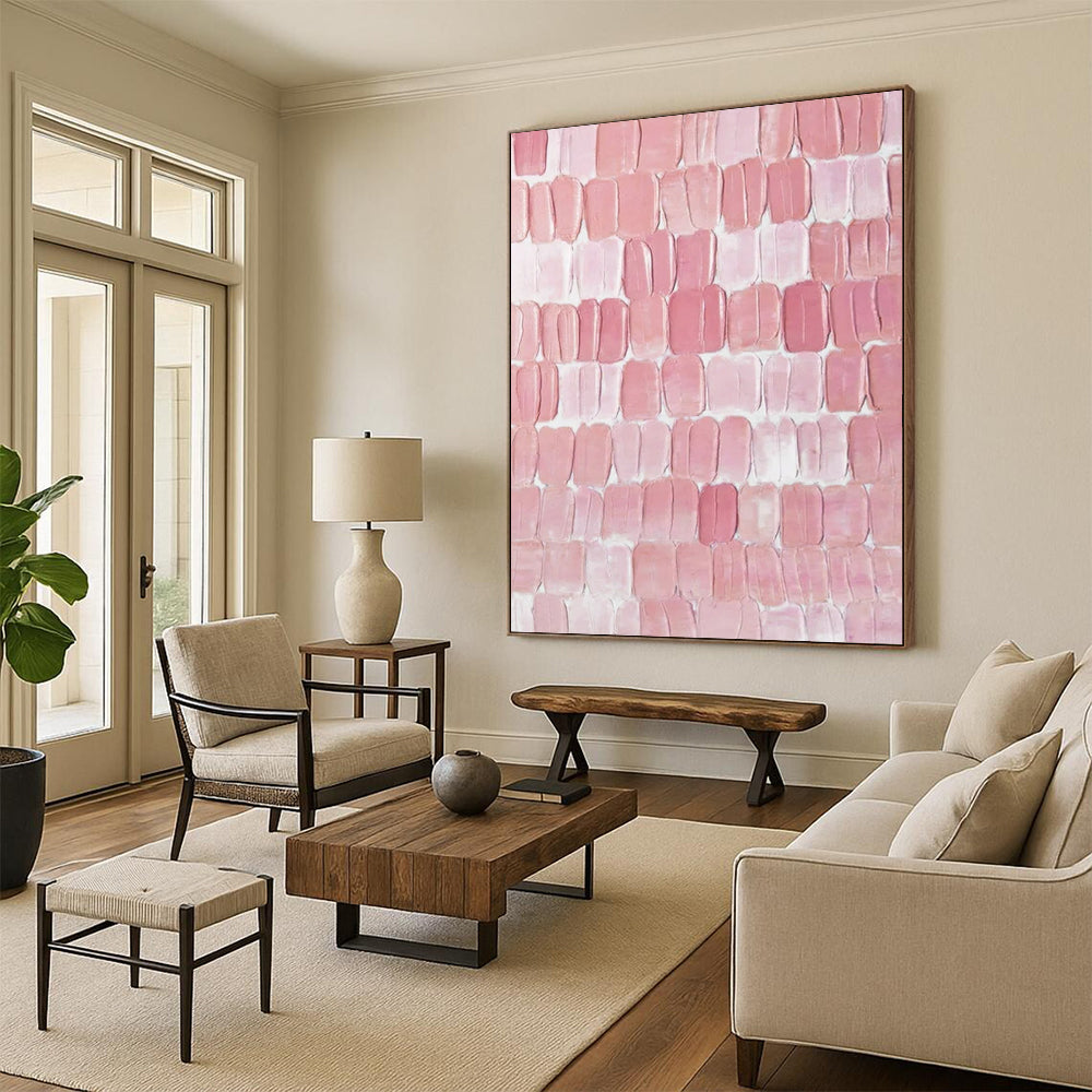 Pink Textured Tiles - Minimalist Textured Painting On Canvas CT2266