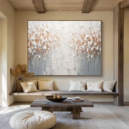Textured White and Gold Abstract - Organic Shapes and Metallic Details Painting On Canvas DKH047