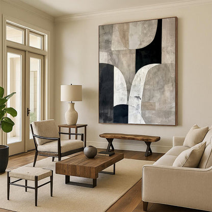 Monochrome Abstract Shapes with Subtle Tones - Abstract Painting On Canvas DKH1320