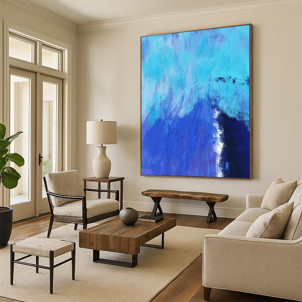 “Vibrant Blue Textured Abstract” - Abstract Painting On Canvas CT2334