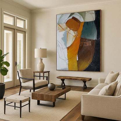 “Abstract Color Blocks with Lines” - Abstract Mixed - Media Painting CT1993