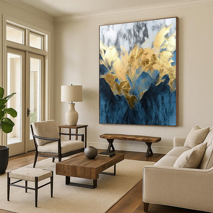 “Gold and Blue Marble” ，Mixed - Media Abstract Art CT0916