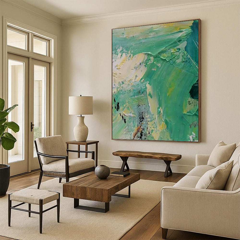 Turquoise and Yellow Impasto - Abstract Impasto Painting On Canvas DKH1270