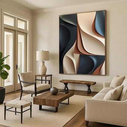 “3D - Effect Neutral Abstract” - Black, Beige, Brown & Gray Sculptural Painting On Canvas DKH1023