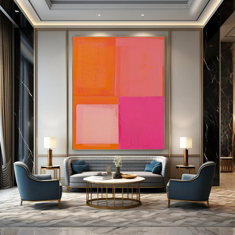 Orange & Pink Textured Squares - "Sunset Squares" - Abstract Textured Painting CT1481