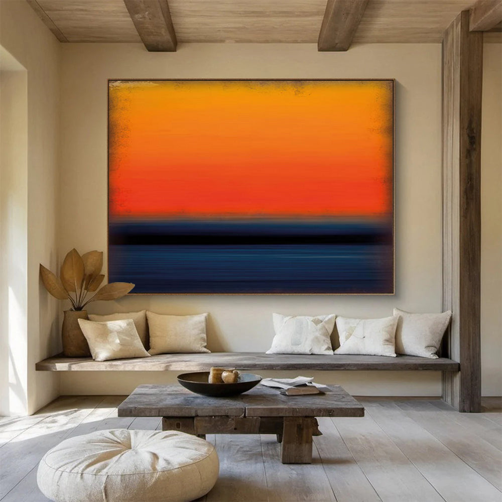 “Orange - Blue Abstract Sunset” Abstract Color - Field Painting On Canvas DKH449