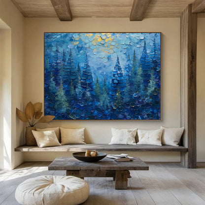 Blue Forest with Golden Highlights Painting On Canvas DKH672
