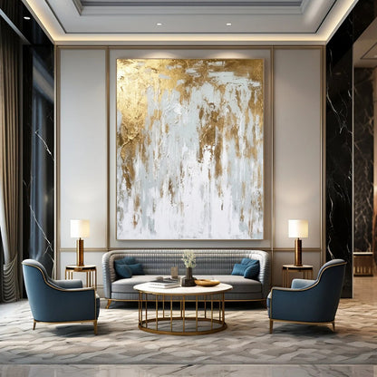“Gold - Gray Dripping Elegance” – Textured Abstract Art CT1037