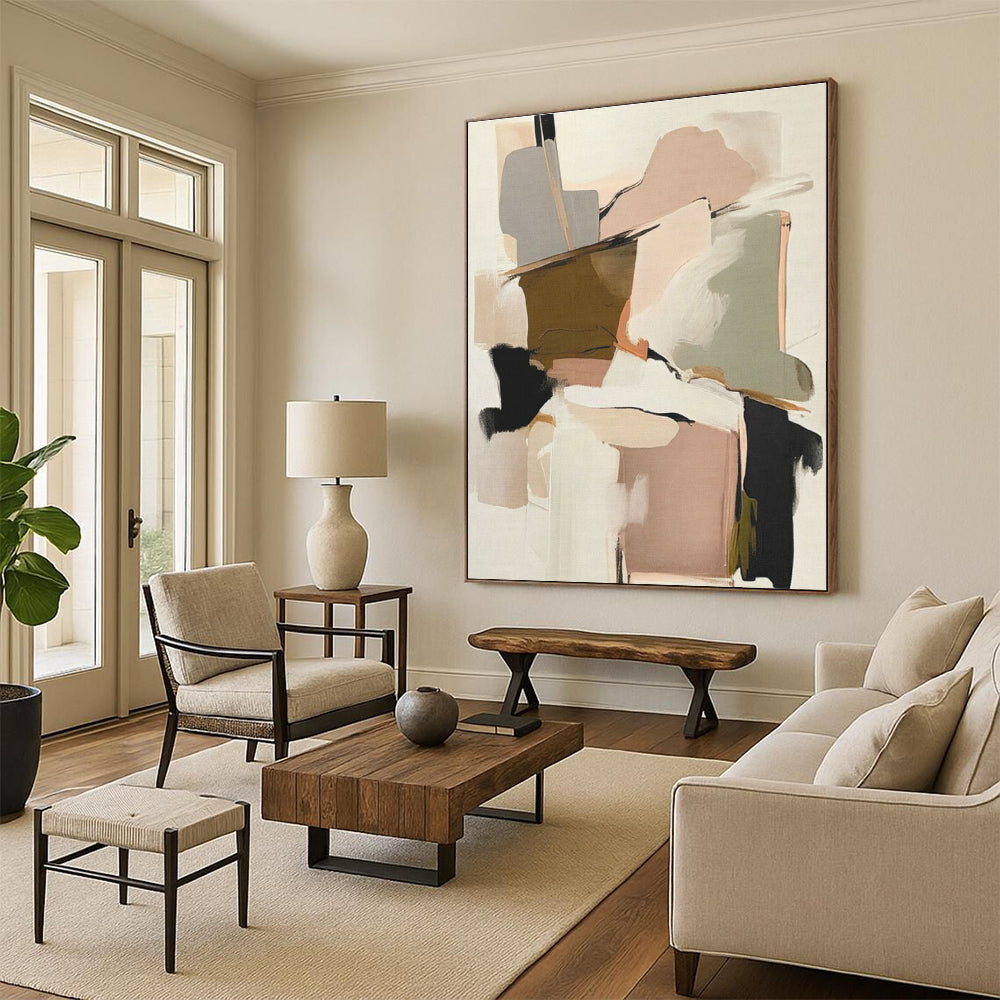 Muted Pink, Beige & Green Shapes, “Gentle Geometry” - Abstract Geometric Acrylic Painting CT0762
