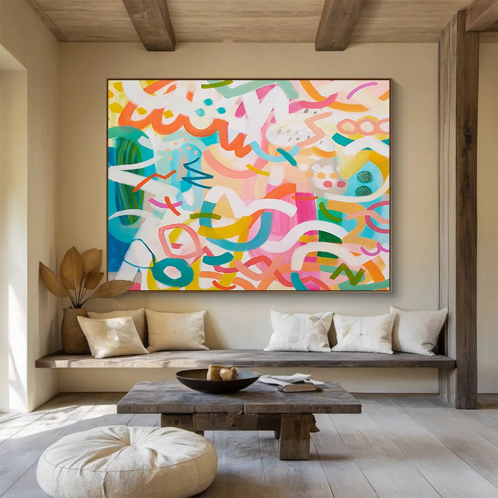 “Playful Color Chaos - Bright, Whimsical Abstract Shapes” Painting On Canvas DKH027