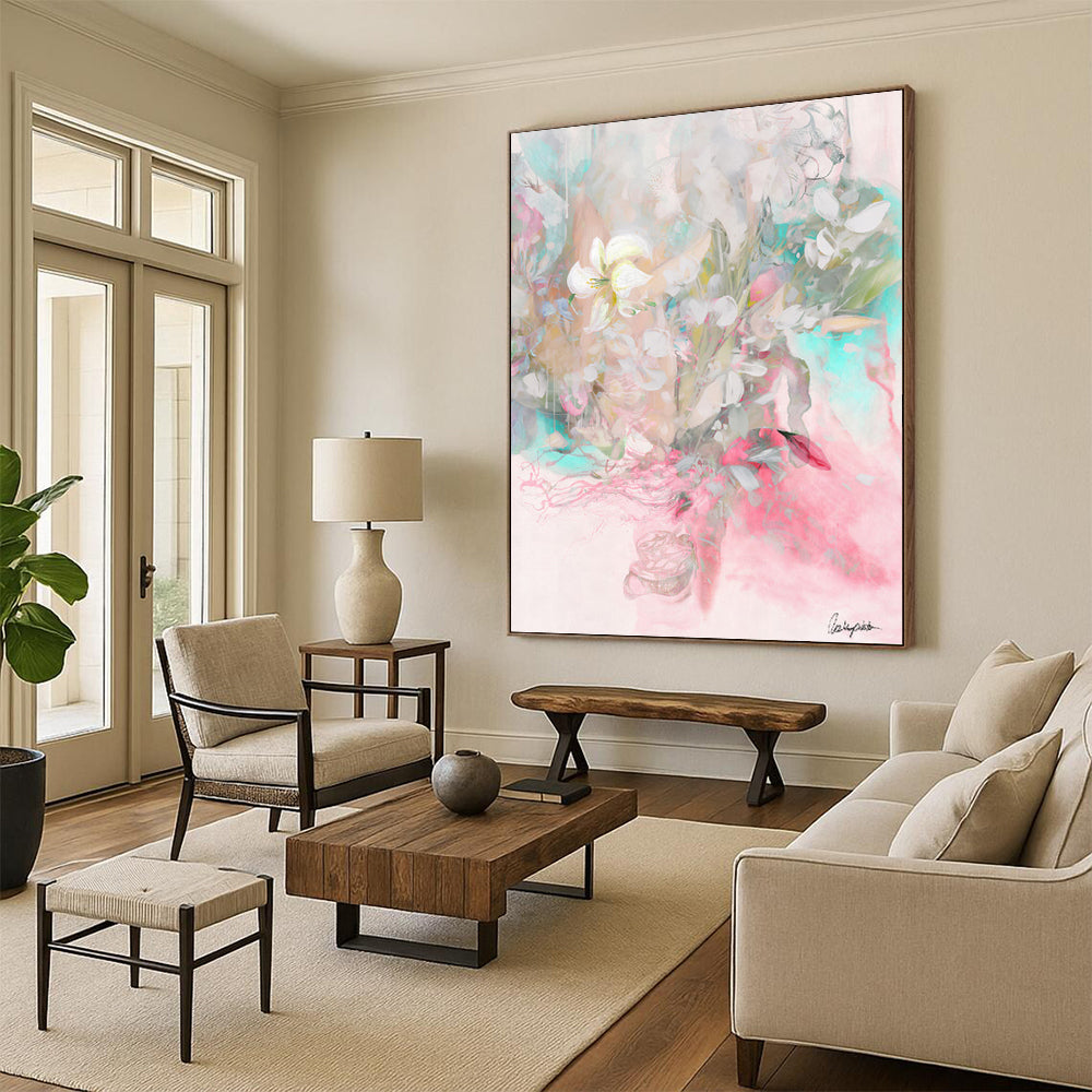 “Soft - Colored Floral Bouquet” - Dreamy Watercolor Painting On Canvas DKH1084