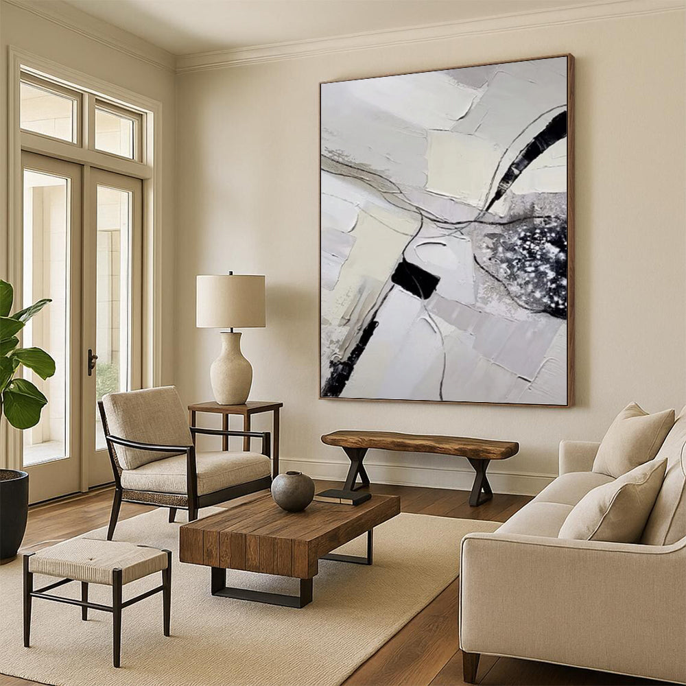 “Monochrome Threads” - Gray & Black Textured Abstract Lines Painting On Canvas DKH1172