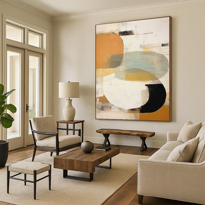 Earth - Toned Circular & Curved Shapes, “Desert Rhythms” - Abstract Geometric Acrylic Painting CT0752
