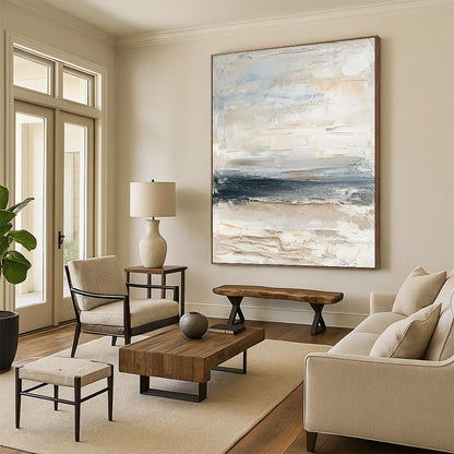 “Neutral Abstract Textures” - Beige, Gray, Blue Subtle Layers Painting On Canvas DTP298