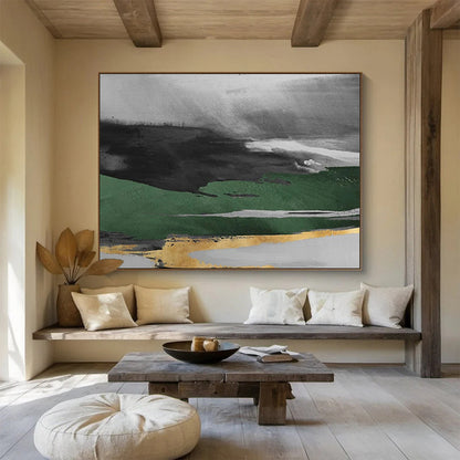 Black - Green Abstract Landscape - Abstract Landscape Painting On Canvas DKH606