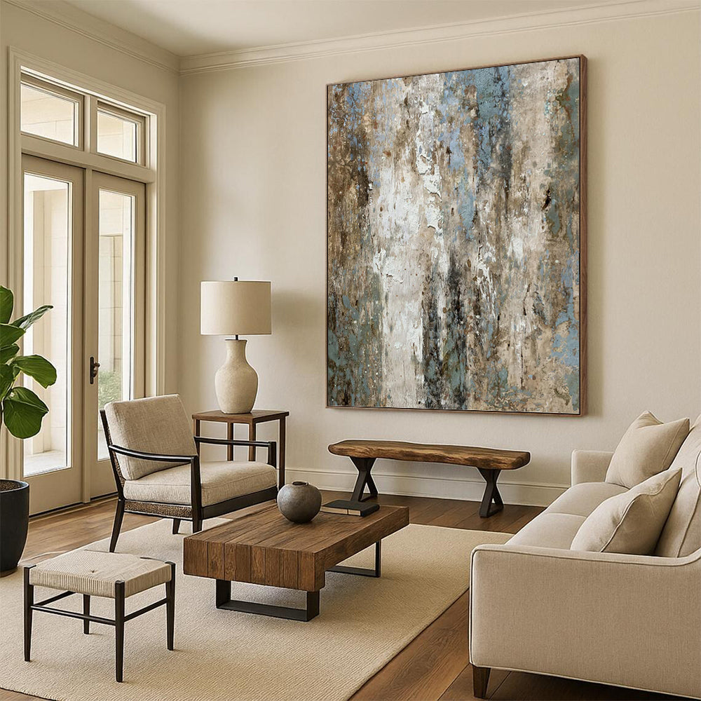 “Aged Patina” - Blue, Gray, Brown & White Textured Abstract Painting On Canvas DKH1531