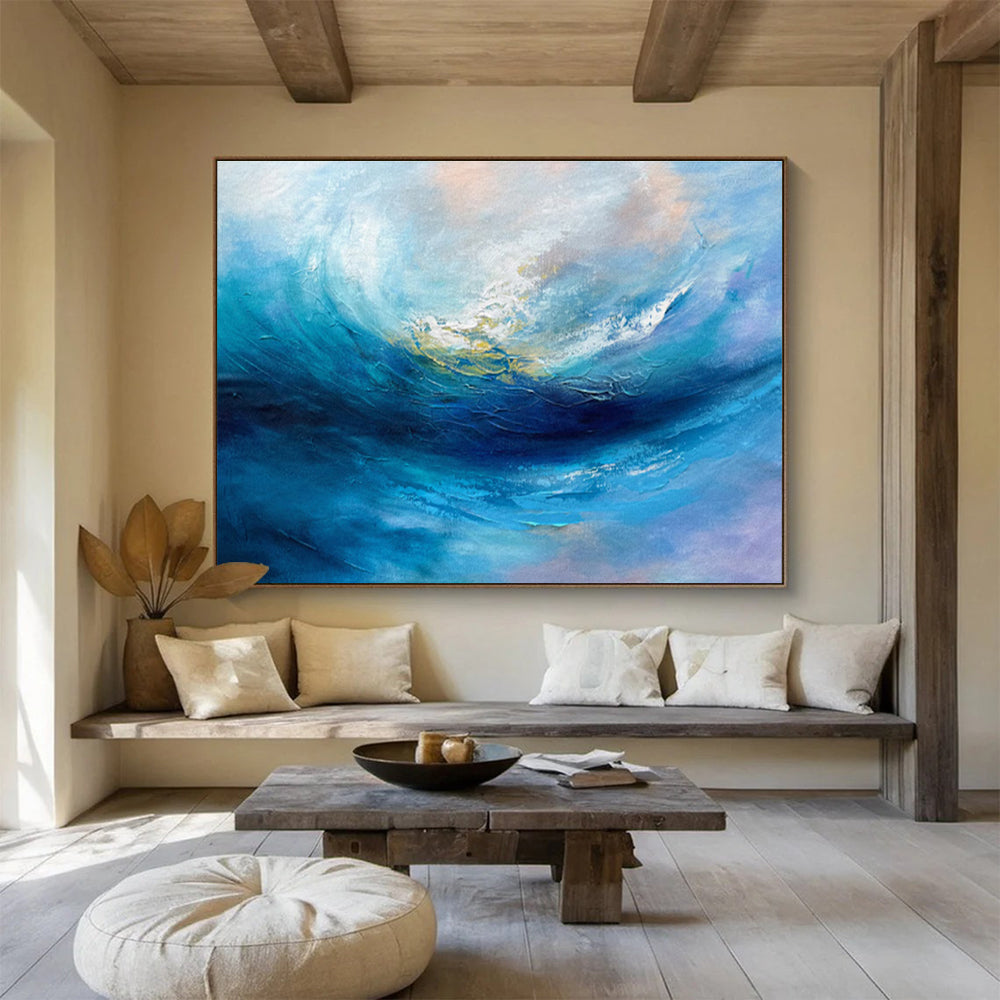 Blue Ocean Wave Impasto Painting On Canvas DKH281