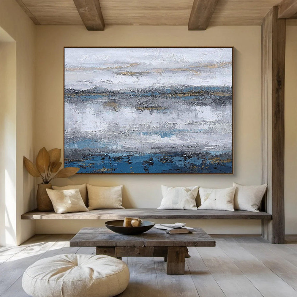 Blue - Gray Abstract Horizon - Abstract Landscape Painting On Canvas DKH609