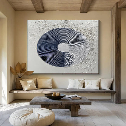Textured Circle and Dots Black White 3D - like Painting On Canvas DKH211